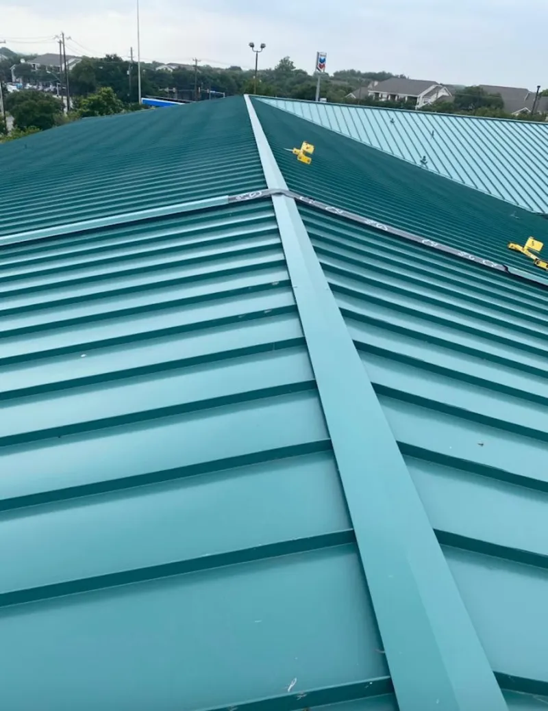 Green commercial metal roof ridge and valley for Metal Roof Repair in Tuckahoe